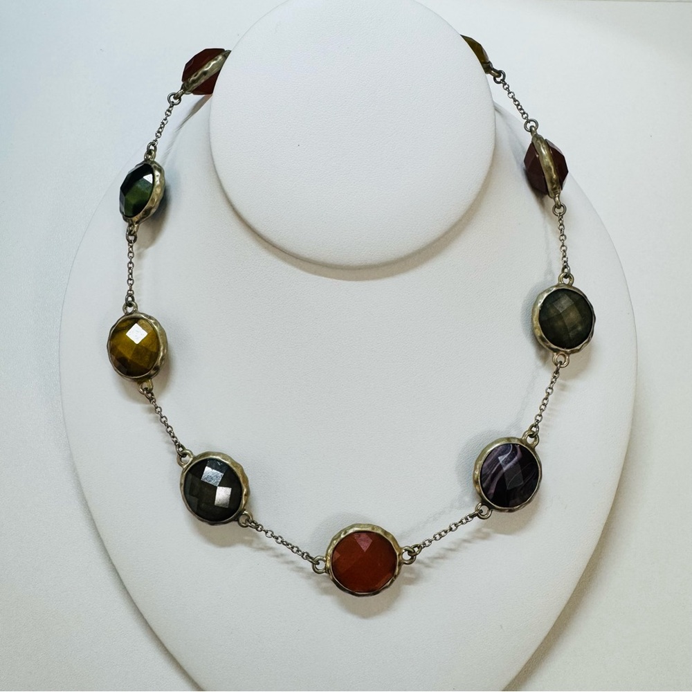 Faceted Multi-Stone Statement Necklace | Gold Tone Chain | 18” + 3” Extender